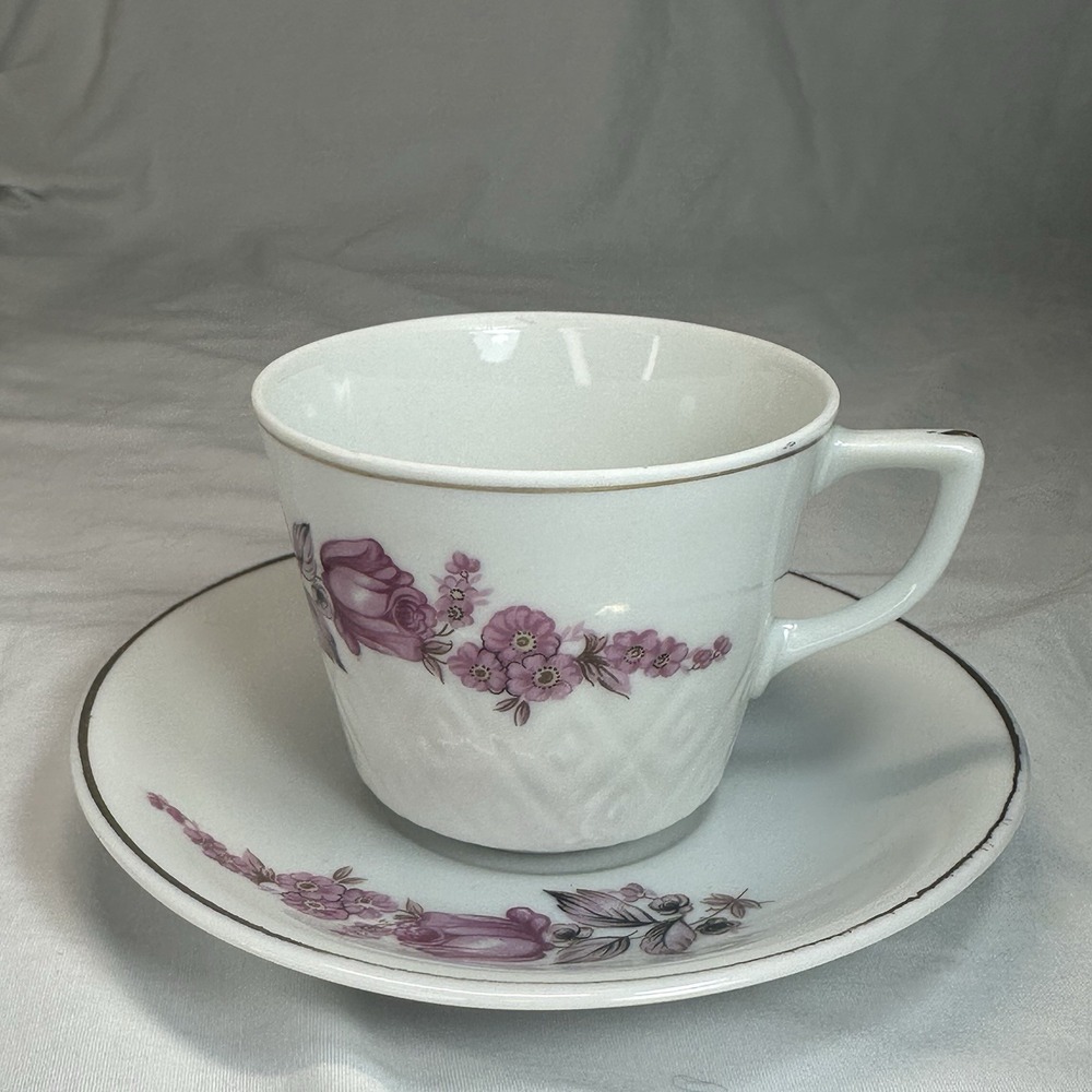 Pink Rose Tea Cup & Saucer Set Embossed Lattice Made in Japan Grandmillennial